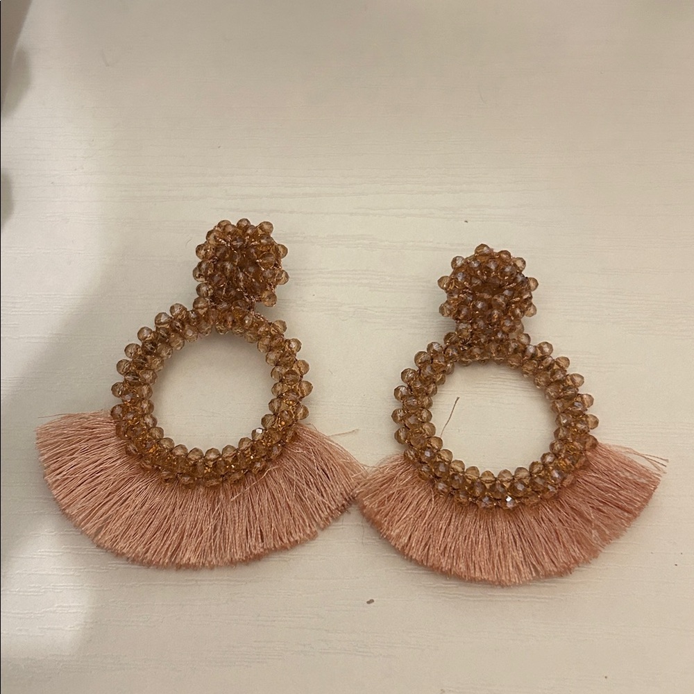 Beaded Hoop Earrings with Fringe